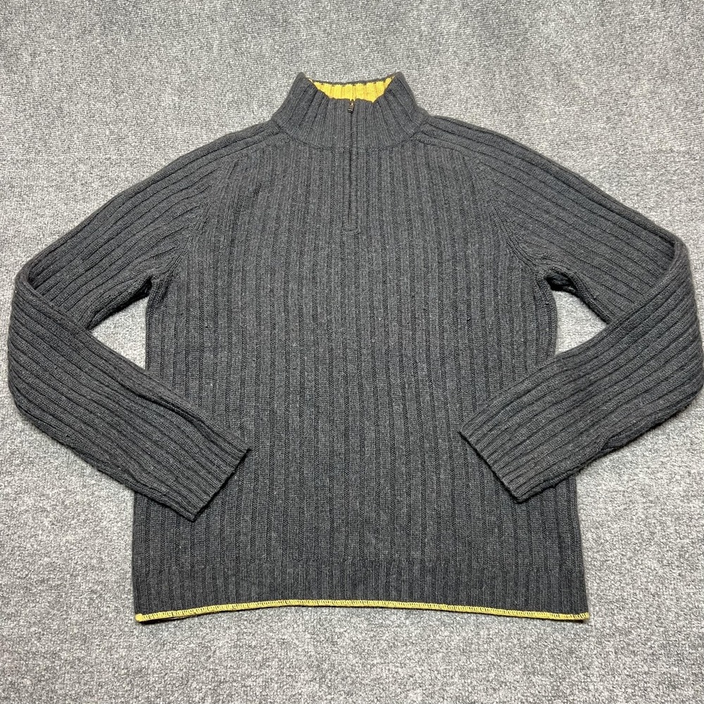 Fossil Sweater Mens Large Gray Lambswool 1/4 Zip Mock Neck Ribbed Pullover Knit